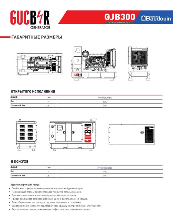 Дизельний генератор Gucbir GJB300 з двигуном Baudouin (з ПДВ)