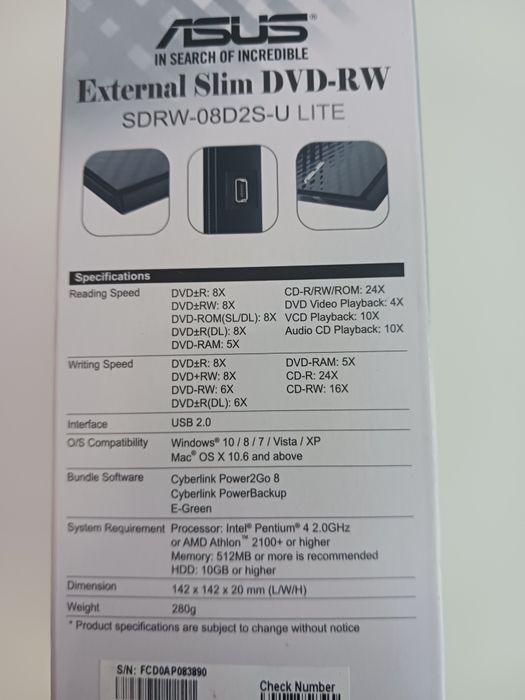 ASUS DVD-RW externa slim design