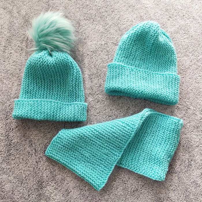 NOWE! Czapka, cz. z pomponem, komin, turkusowe, na drutach