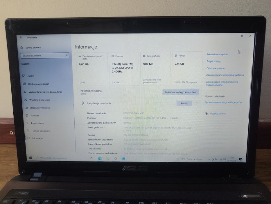 Laptop Asus X53S 256GB SSD, 8GB ram, GT520MX