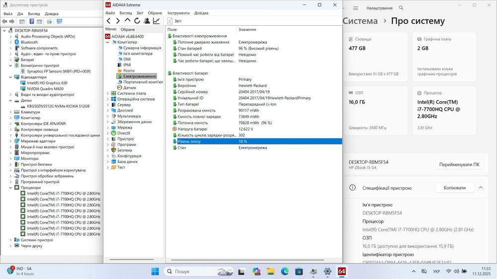 HP ZBook 15G4 15.6"FHD|i7-7700HQ|16GB|512SSD|M620|АКБ 6%