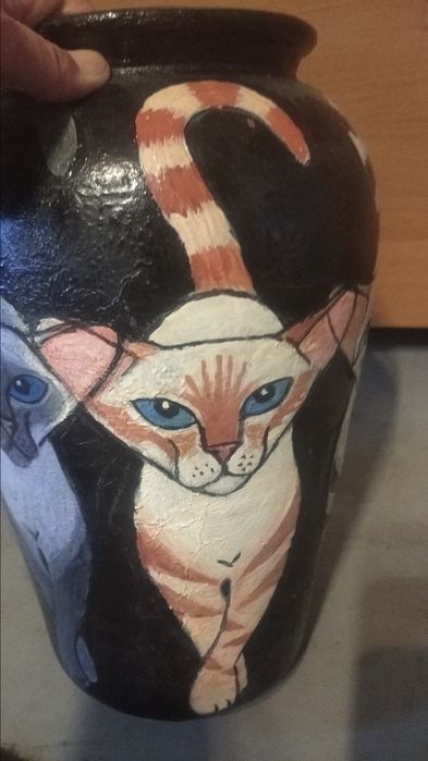 Напольная ваза Коты керамика ручная роспись