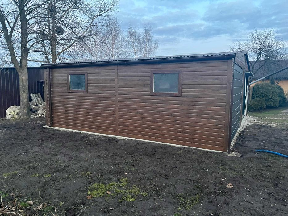 Garaż blaszany 7x6 Dwuspadowy Ciemny Orzech