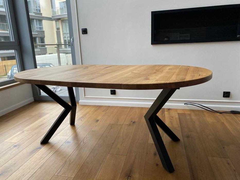 Stół drewniany - lity dąb- stol rozkladany- nogi pająk- metal- loft