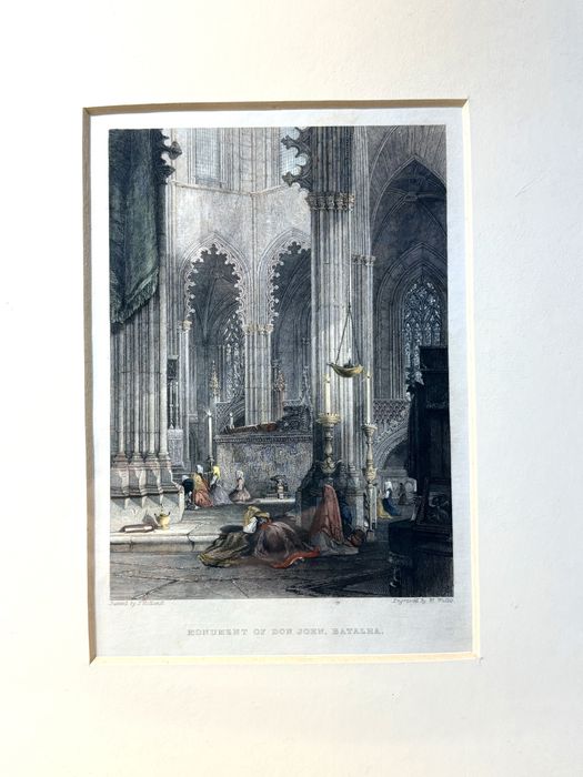 Antiga gravura “monumento de D. João na Batalha-pintura de J. Holland