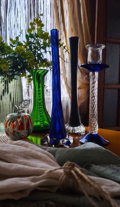 Вазы для цветов цветное медовое стекло хрусталь кришталь декор винтаж