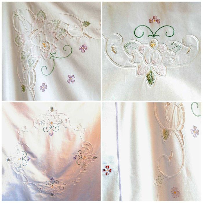 Винтажный пододеяльник, скатерть, вышивка, ришелье, 100% хлопок.