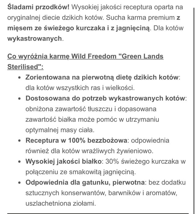 Wild freedom karma dla kota bezzbozowa sucha jagniceina  6,5 kg
