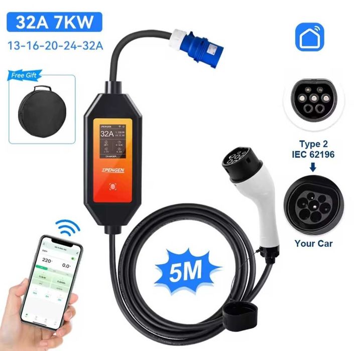 Зарядка 32A‼️IPENGEN 5m Type1 / Type2 / GB/T зарядное к электромобилю