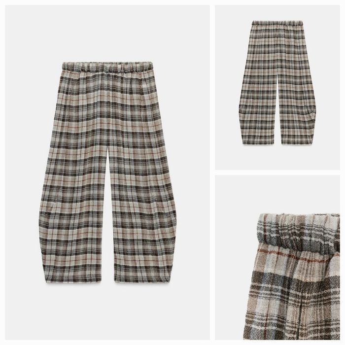 Zara zw collection об'ємні штани балони в клітину. З сумішевої вовни.