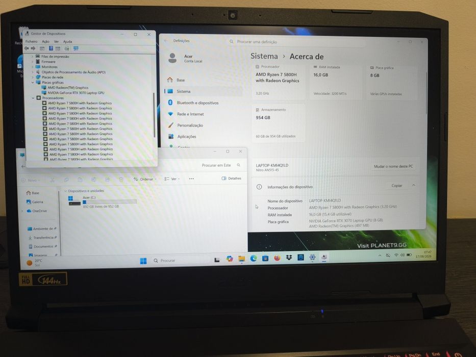 Acer Ryzen 7 3070RTX 16 Ram 1TB 3x Sem Juros