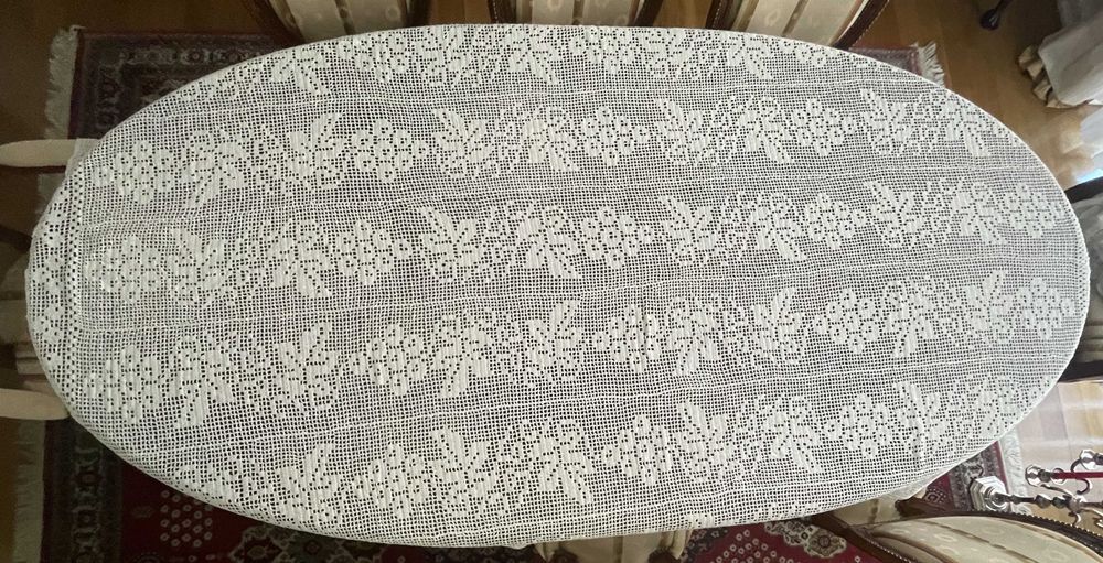Toalha de mesa artesanal, em renda, linha de algodão
