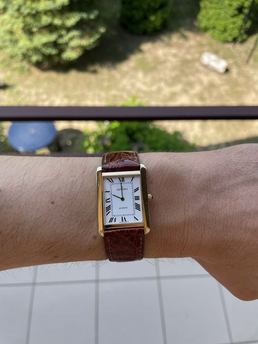 Movado Tank 14k Gold Swiss Quartz - lata 80. - szafir - vintage Cartier style - w koronce prawdziwy KAMIEŃ ONYX ! - Top jakość lata 1980 Szwajcaria !