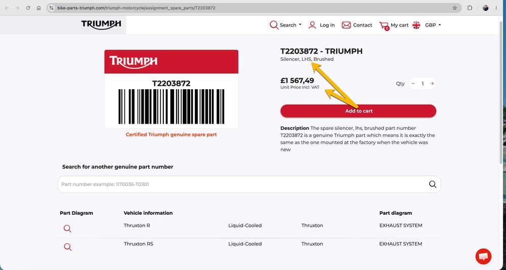 Escapes originais TRIUMPH para THRUXTON ou SPEED TWIN 1200cc  (em venda: o par)
