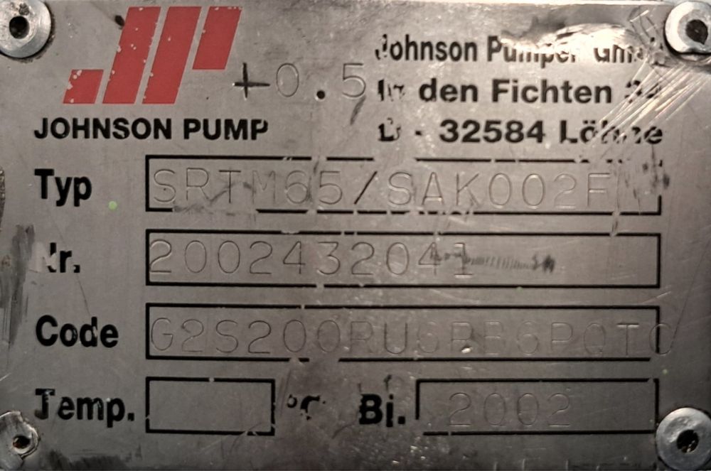 Pompa zębata   krzywkowa Johnson Pump SRTM65 czekolada oleje tłuszcze