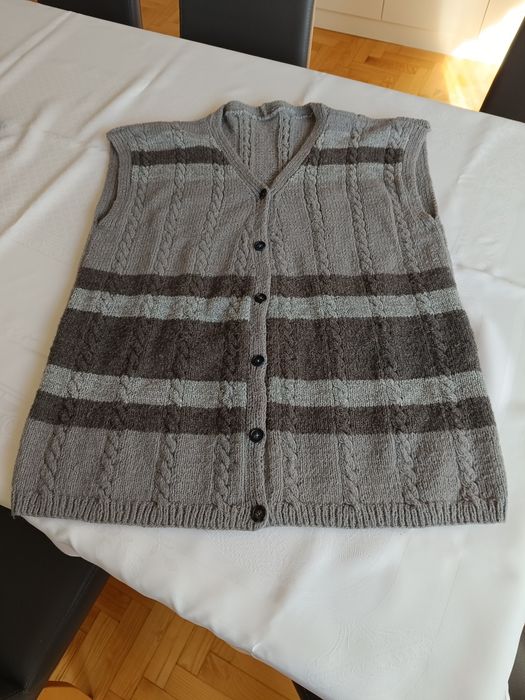 Kamizelka bezrękawnik ręcznie robiona ciepła popielata XXXL/46
