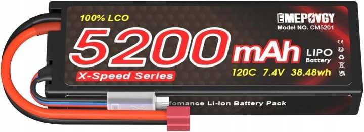 Bateria LiPo 7,4V 5200mAh 120C 2S Deans T do samochodów RC