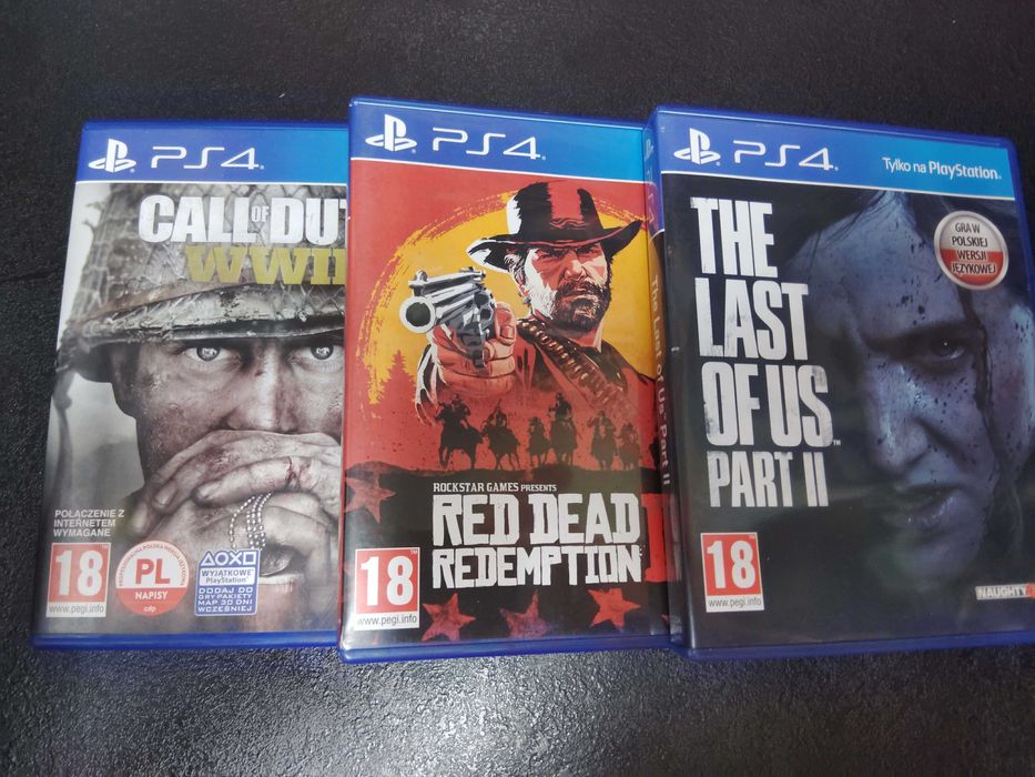 Zestaw 3 gier PS4 cod ww2, red dead, the last 2