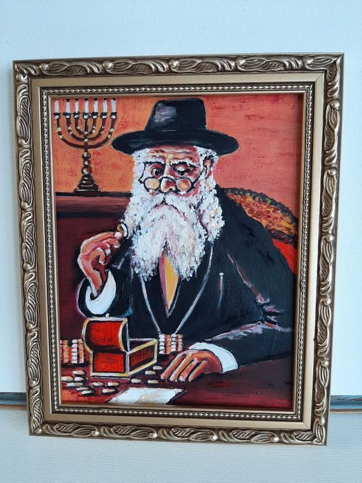 Картина Еврей считает монеты, масло,  авторская работа