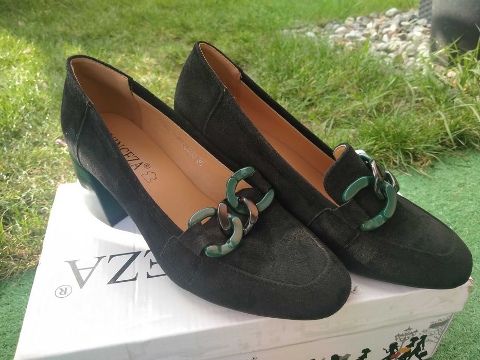 Buty czółenka na słupku półbuty nowe skórzana wkładka