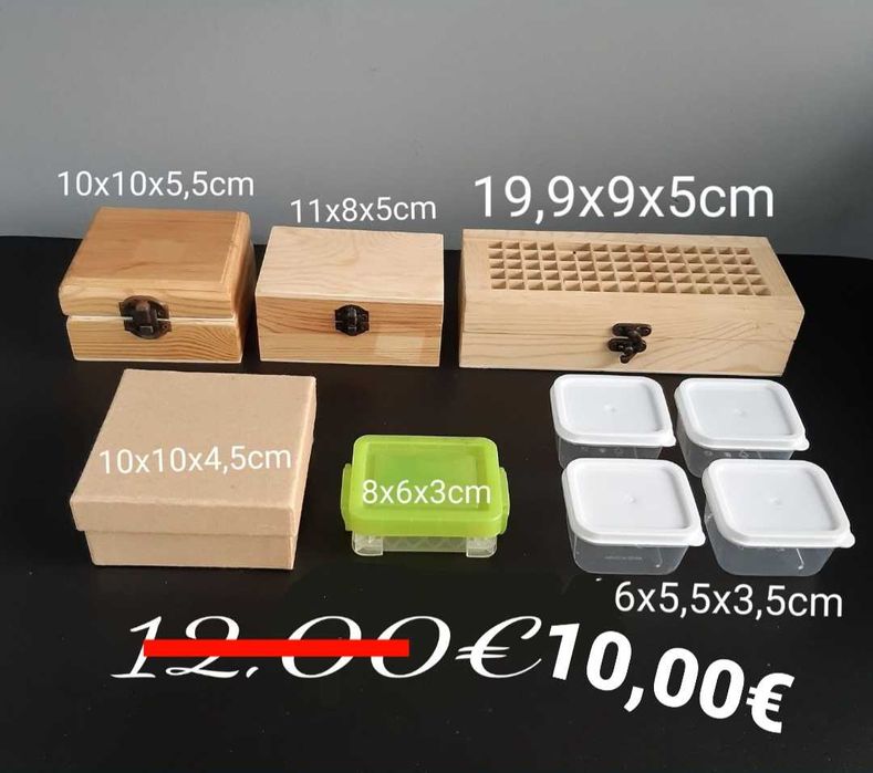 Caixas de madeira, caixas plásticas, recipiente de vidro