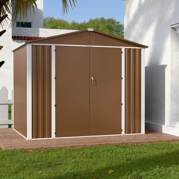 Госпблок-сарай металевий DS-03 з двосхилим дахом 240х200х180 cм.(ВхШхГ) Коричневий