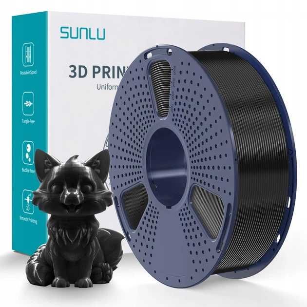 SUNLU PETG Filament Black 1 кг 1.75 мм – Пластик філамент для 3D-принтера, Чорний, на котушці / є Опт , наявність 400+ кг