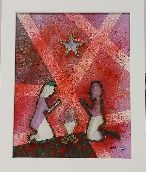 Presépio Acrílico e Pregos sobre Tela