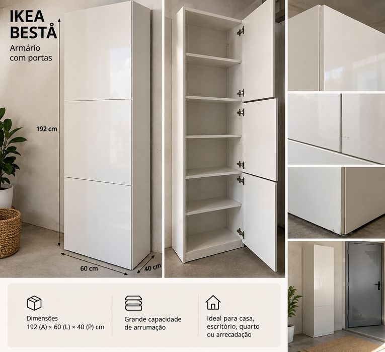 Armário IKEA BESTÅ Branco com Portas – 192 × 60 × 40 cm