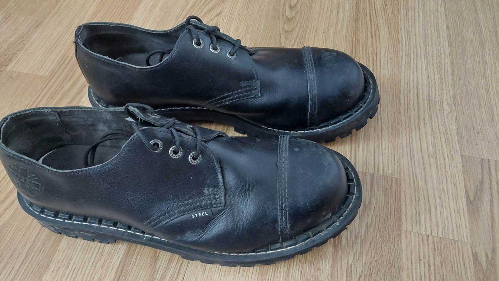 Glany buty STEEL Czarne skórzane 3 dziurkowe - roz. 46