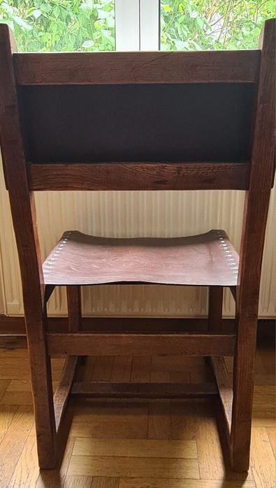 Krzesła dębowe Ludwik Styl Olden Days / lite drewno i naturalna skóra / komplet 6 szt.