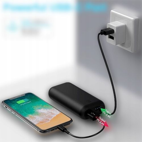 POWERBANK 10000 mAh Power USB Czarny Kabel Przenośny Kieszonkowy Mini