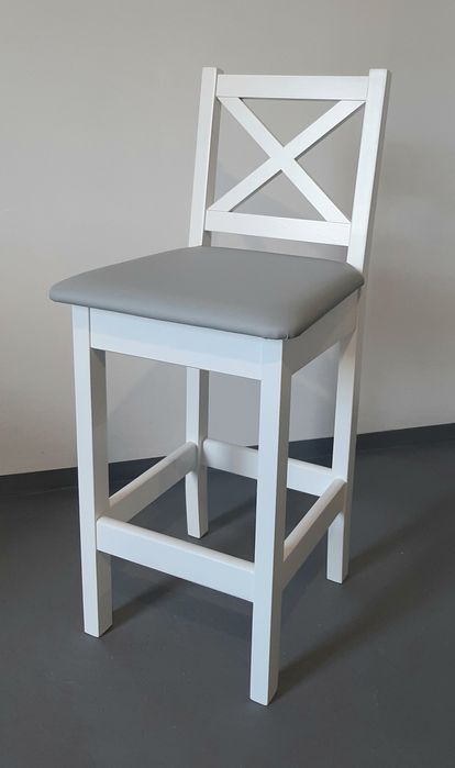 Krzesło barowe drewniane X biały wysokie 60 i 63cm białe krzesła hoker