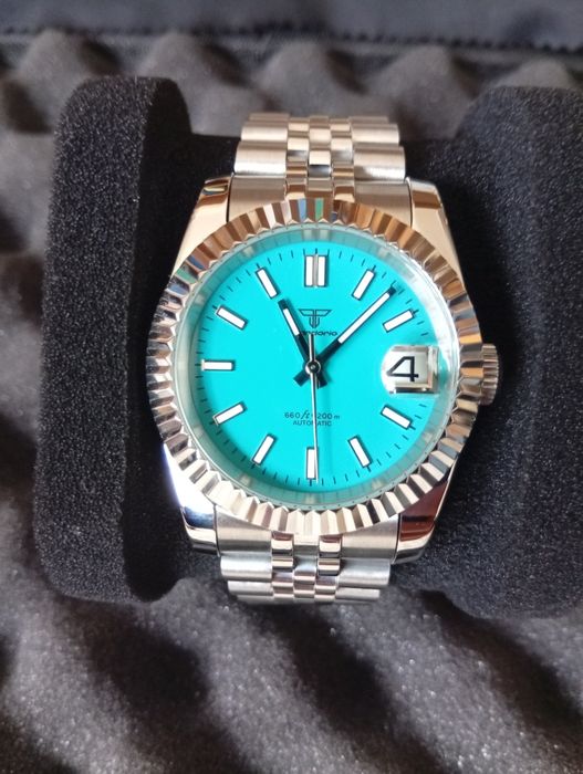 Relógio Tandorio Datejust  azul turquesa automático