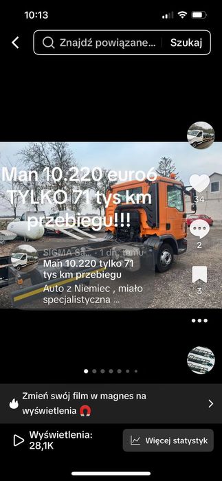MAN 10.220 dmc 10500kg euro6  MAN 10.220 tylko 72 tys km przebieg! Euro 6