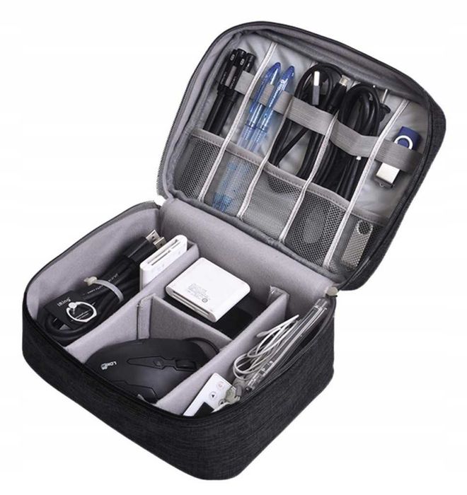 Torba organizer na kable czarna etui podróżne