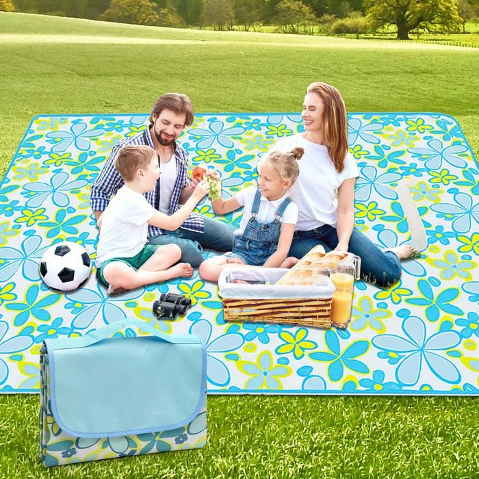 Koc piknikowy wodoszczelny składany duży kwiaty nowy 200x150 800g mata