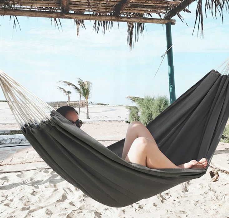 Hamak ogrodowy dwuosobowy boho 275x150 cm, 240 kg, szary + torba