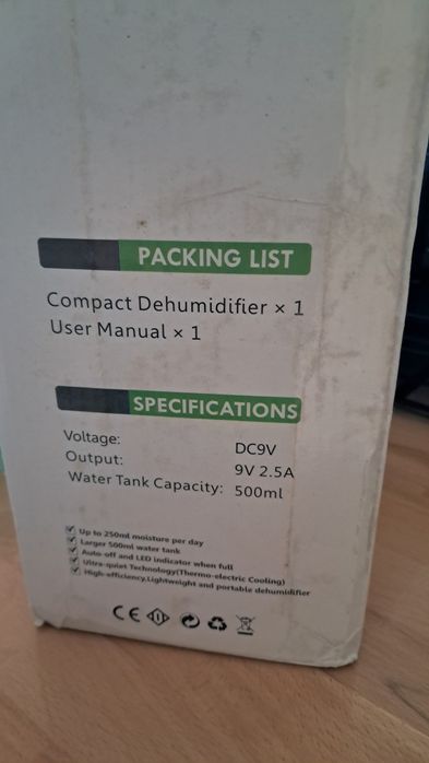 Desumificador de armário ou pequenas divisões caravanas