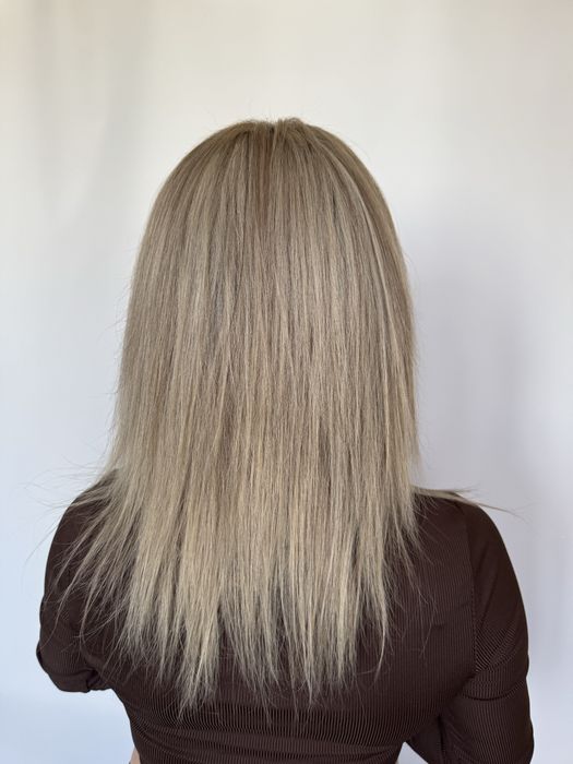 Натуральный парик русый волос омбре, затемнены корни блонд