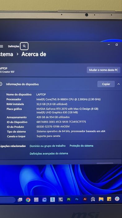 MSI Creator i9 / RTX 2070 8GB / 32GB RAM / 4K - Workstation Profissional