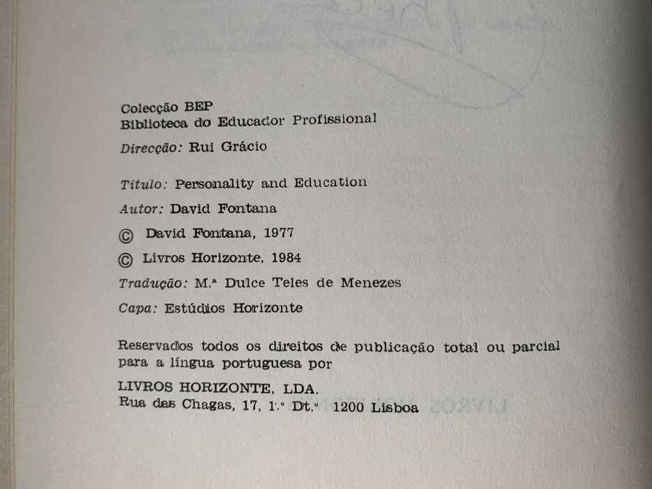 Personalidade e Educação, de David Fontana