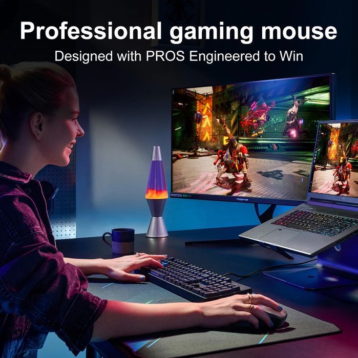 Pubiohs Gaming Mysz Bezprzewodowa 26K DPI, Lekka i Ergonomiczna