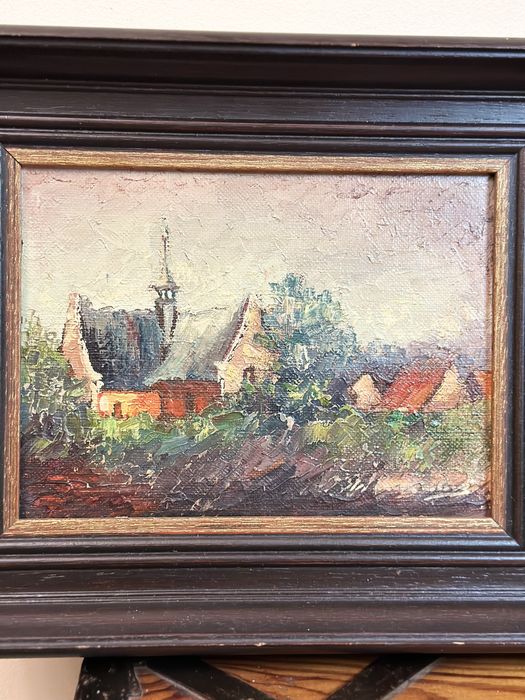 Mały obraz kościół malowany na płótnie drewniana rama 41