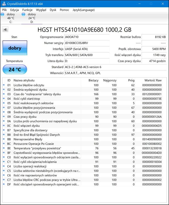 Dysk HDD 2.5" 1TB HGST Travelstar 5K1000