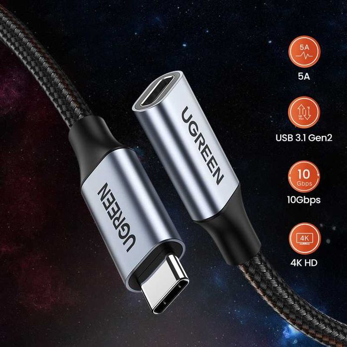 Кабель подовжувач папа-мама Type-C 3.1 удлинитель Тайп-С UGREEN 1м