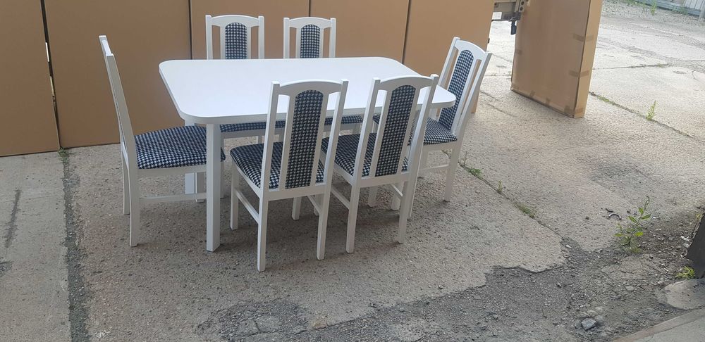 Nowe: STÓŁ 80x140/180 + 6 KRZESEŁ , biały + pepitka , dostawa cała PL