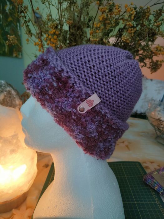 Mega ciepła czapka dwustronna dwuwarstwowa bezszwowa handmade