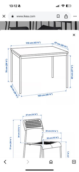 Mesa e 4 cadeiras IKEA, preto preto/preto, 110x67 cm