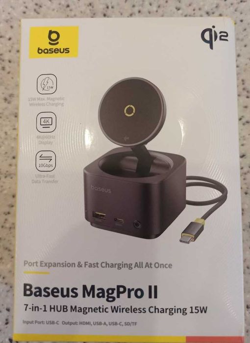 Беспроводное устройство Baseus MagPro II 7-in-1 USB-C Hub with 15W Qi2